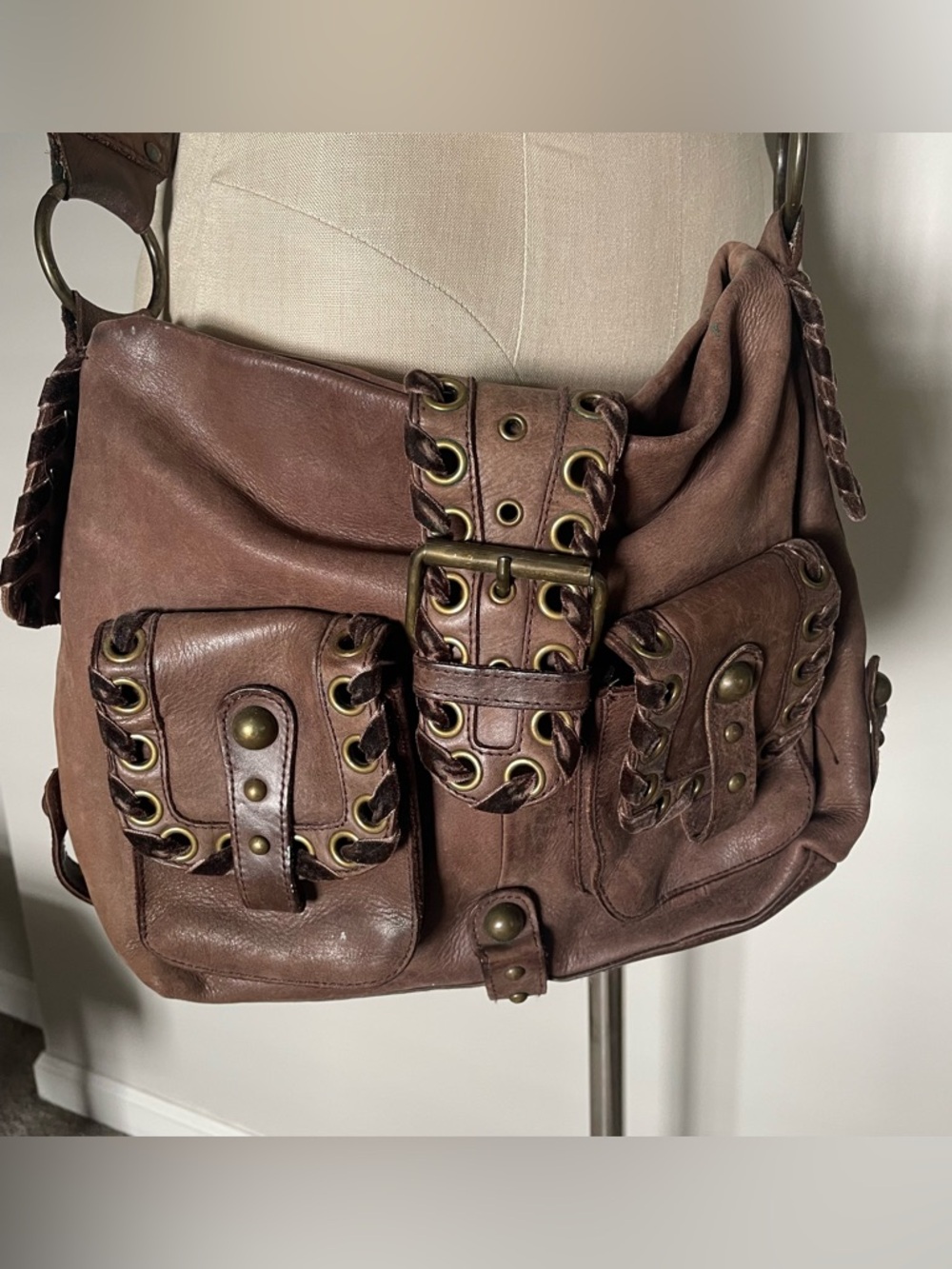 Betsey Johnson vintage brown leather bag 14 x 10 - Picture 2 of 13